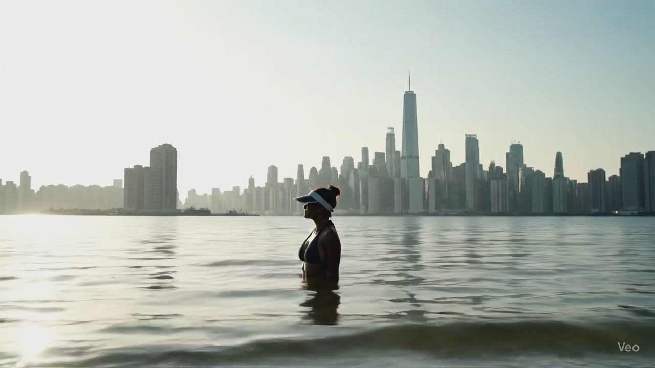Women standing in the middle of the waters in the city #31412